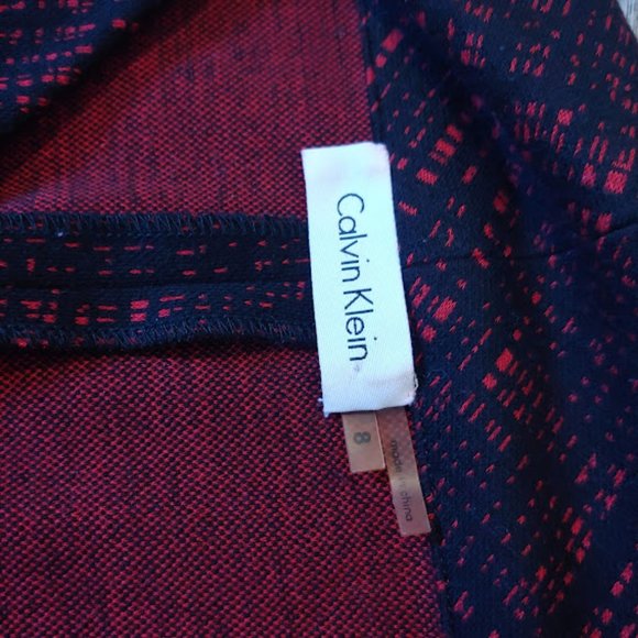 Calvin Klein cow neck princess sleeve stretch fabric zipper dress/size S/red blk - Picture 10 of 10